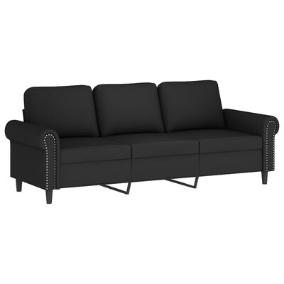 Full black sofa with three cushions and studded arms