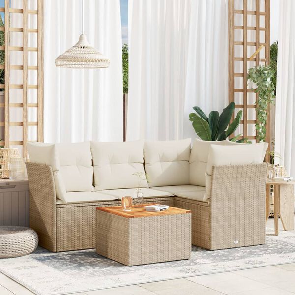vidaXL Garden Sofa Set Beige and brown with cream cushions