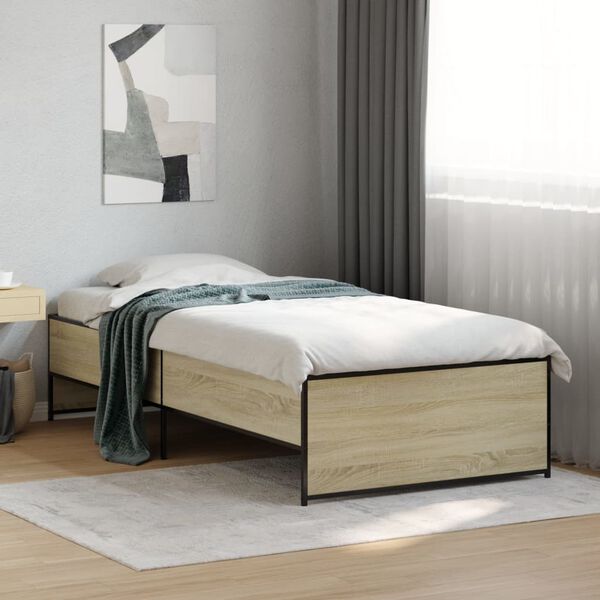 vidaXL Bed Frame Sonoma Oak Engineered wood, steel, plywood Twin Durable