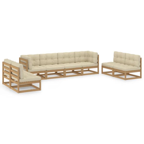 vidaXL Garden Lounge Set Honey brown, Cream Solid pine wood, 100% polyester