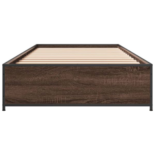vidaXL Bed Frame Brown Oak Engineered Wood, Metal, Plywood Single Tough
