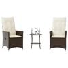 vidaXL 3 Piece Bistro Set with Cushions Brown Poly Rattan