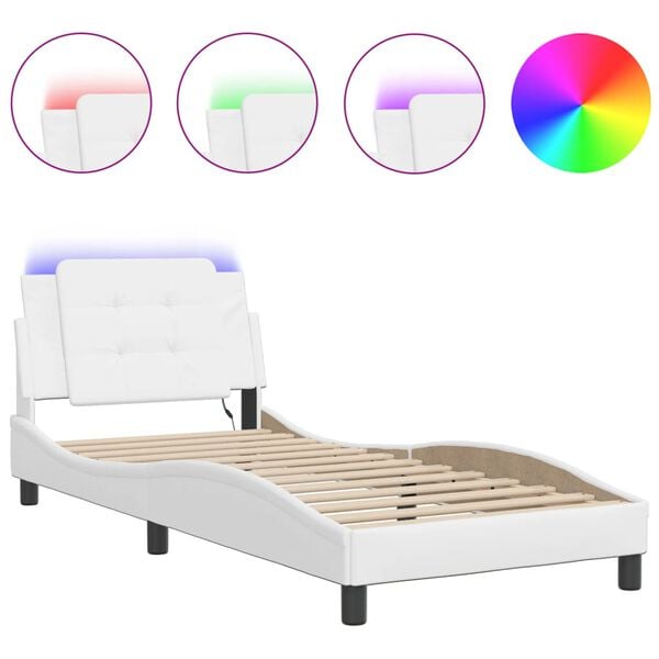 vidaXL Bed Frame with LED without Mattress "Zadar" White 39.4"x74.8"