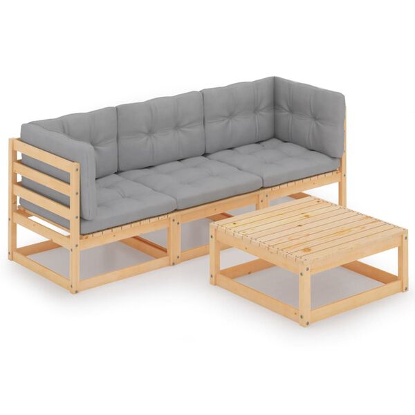 vidaXL Garden Lounge Set Gray, Pine Solid pinewood Medium Modular