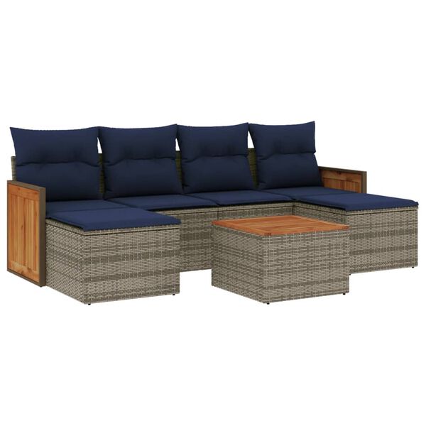 vidaXL 7 Piece Garden Sofa Set with Cushions Grey Poly Rattan