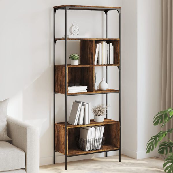 vidaXL Bookcase Smoked Oak Engineered wood, Metal Medium Bookcase