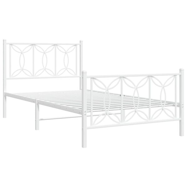 vidaXL Bed Frame White Steel 39 x 79 in Bed Frame Rectangular Modern