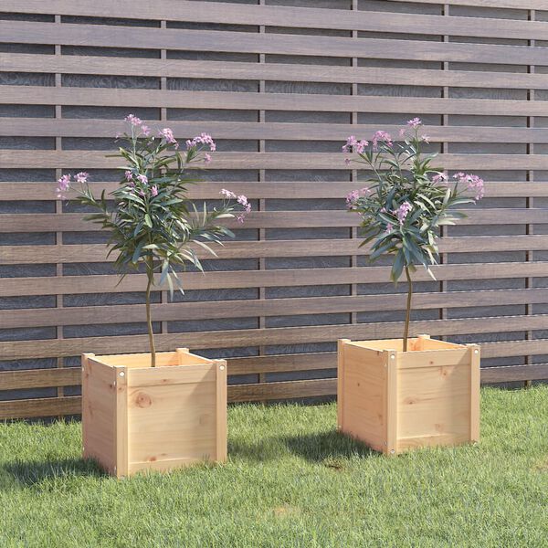 vidaXL Planter Set of 2 Natural Wood Solid Pinewood Medium Planters