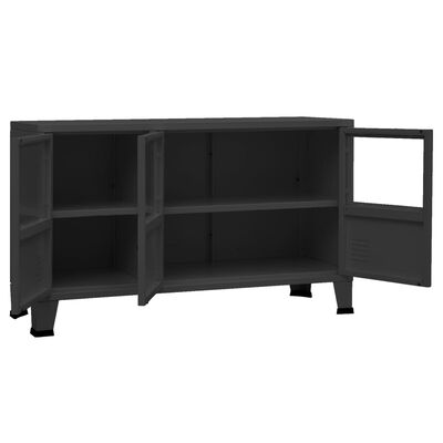 vidaXL Industrial Sideboard Black 41.3"x13.8"x24.4" Metal and Glass