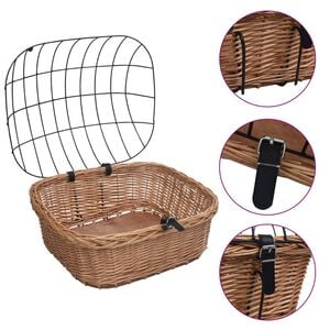 vidaXL Bike Front Basket with Cover 19.7"x17.7"x13.8" Natural Willow