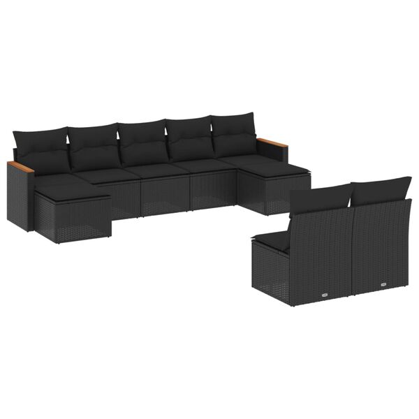 vidaXL Garden Sofa Set Black Poly Rattan 9 Piece Set Modular