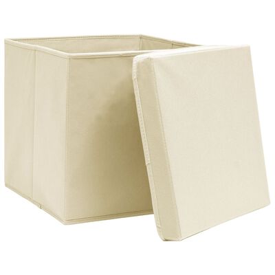 vidaXL Storage Boxes with Lid 10 pcs Cream 12.6"x12.6"x12.6" Fabric