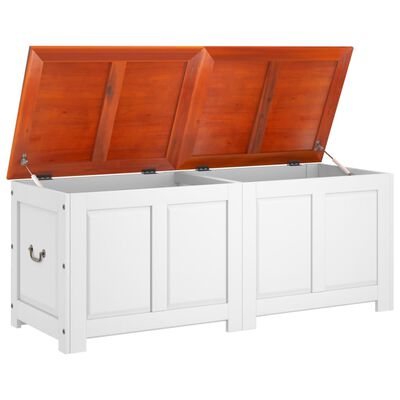 Open storage benches revealing orange interior lids, white base, and corner supports.