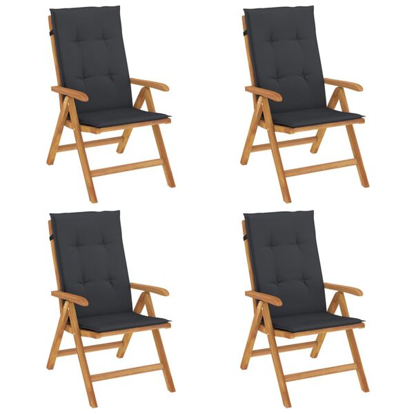 vidaXL Reclining Garden Chair Set of 4 Black Solid Teak Wood Standard