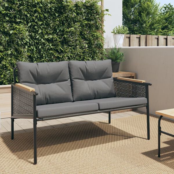 vidaXL Garden Bench Black Bench with Anthracite Cushions