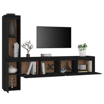 vidaXL TV Stands 4 Pcs Black Solid Wood Pine