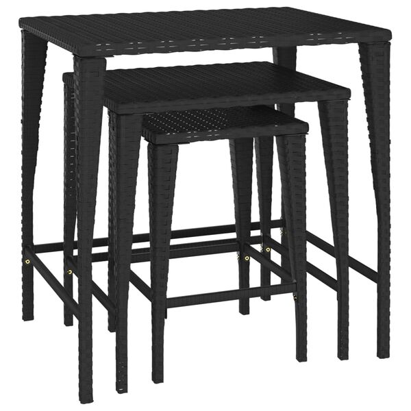 vidaXL Nesting Table Set of 3 Black PE rattan, powder-coated steel Large