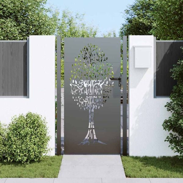 vidaXL Garden Gate 39.4x78.7" Corten Steel Tree Design