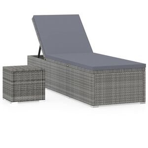 vidaXL Sun Lounger with Cushion and Tea Table Poly Rattan Gray