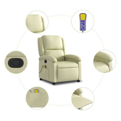 vidaXL Massage Recliner Chair Cream Real Leather