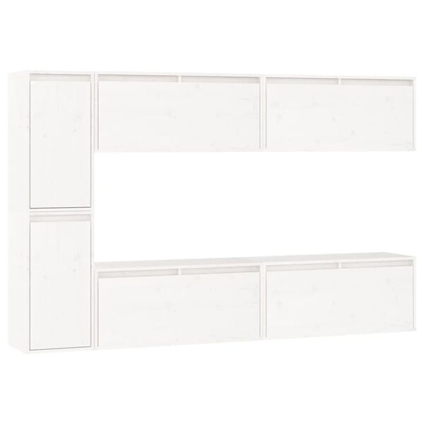 vidaXL TV Cabinet Set of 6 White Solid Pine Wood Various sizes