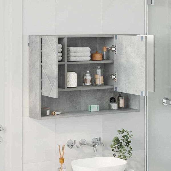vidaXL Bathroom Mirror Cabinet with Door Concrete grey 80 x 17 x 55 cm