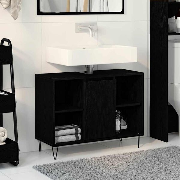vidaXL Bathroom Cabinet Black 31.50 x 12.99 x 23.62 in Engineered Wood