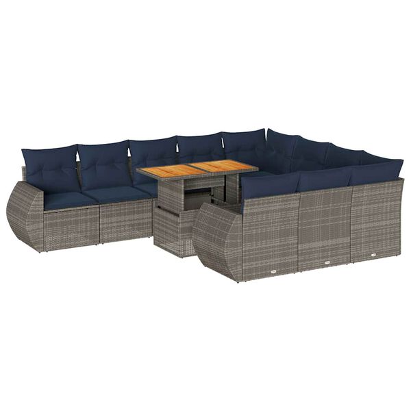 vidaXL 11 Piece Patio Sofa Set with Cushions Gray Poly Rattan