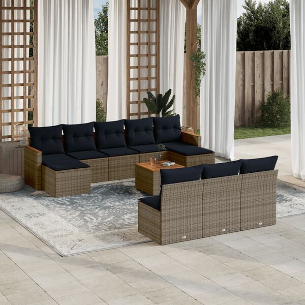 vidaXL 11 Piece Patio Sofa Set with Cushions Gray Poly Rattan