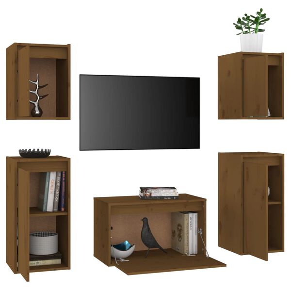 vidaXL TV Cabinet 5 Piece Set Honey brown Solid pine wood Multiple sizes