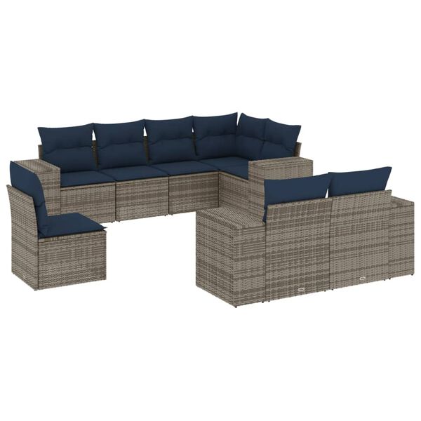 vidaXL 8 Piece Patio Sofa Set with Cushions Gray Poly Rattan