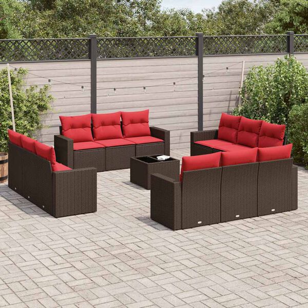 vidaXL 13 Piece Patio Sofa Set with Cushions Brown Poly Rattan