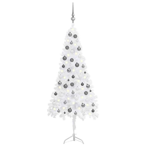 vidaXL Artificial Christmas Tree White PVC, steel 59 in tall Ornaments