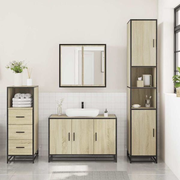 vidaXL Bathroom Furniture Set Sonoma Oak Engineered wood, metal, glass
