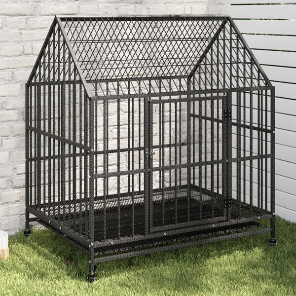 vidaXL Dog Cage Black Galvanized steel Large Dog Cage Rectangular