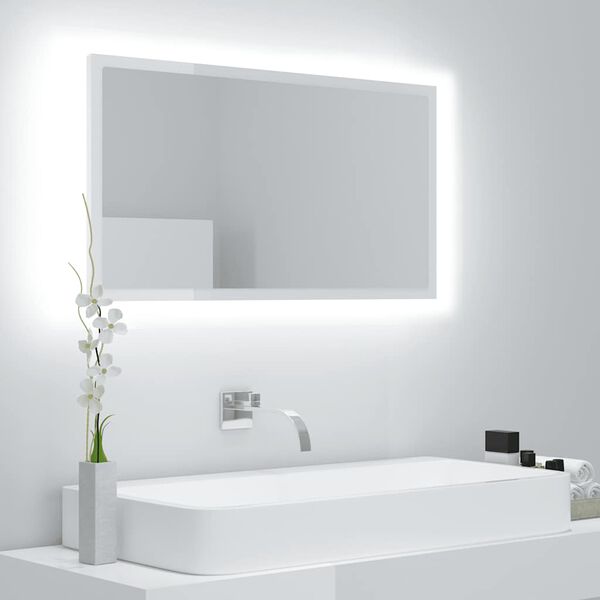 vidaXL Mirror High gloss white Engineered wood, acrylic Medium Mirror