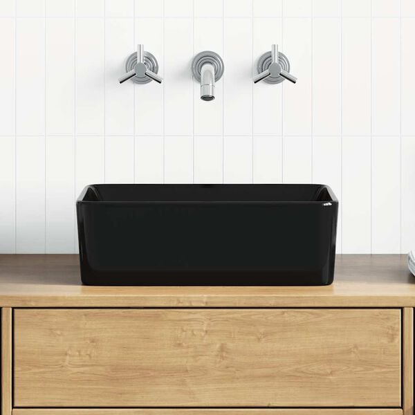 vidaXL Wash Basin 15.7x11.8x5.1" Ceramic Black