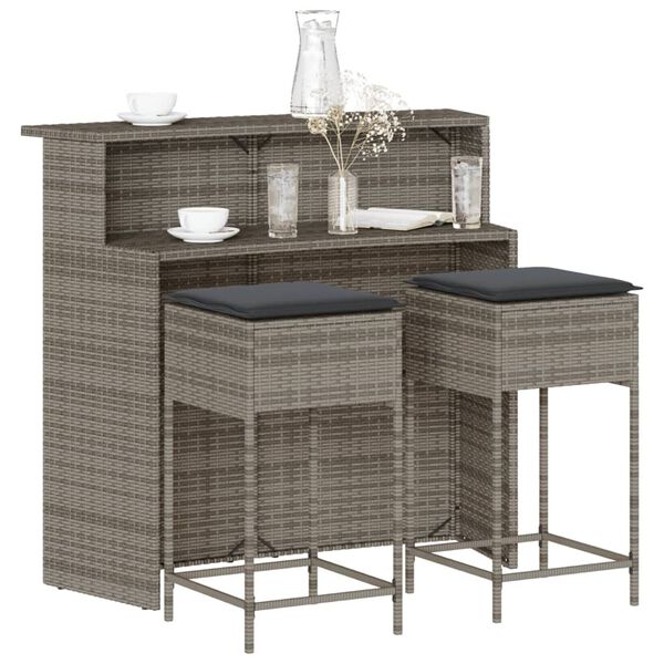 vidaXL Garden Bar Set Grey Poly Rattan Medium Removable Covers