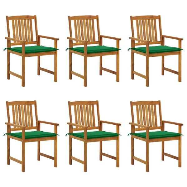 vidaXL Patio Chair Set of 6 Natural wood, Green cushions