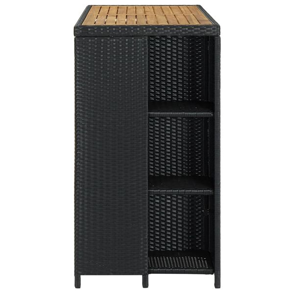 vidaXL Bar Table Black PE rattan, steel, solid acacia wood Counter Height