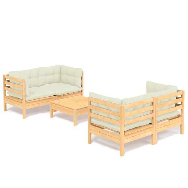 vidaXL Garden Lounge Set Cream Solid pinewood, fabric (100% polyester)