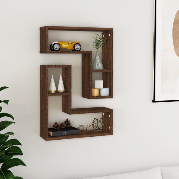 vidaXL Wall Shelf Set of 2 Brown Oak Engineered Wood Medium Wall Shelf