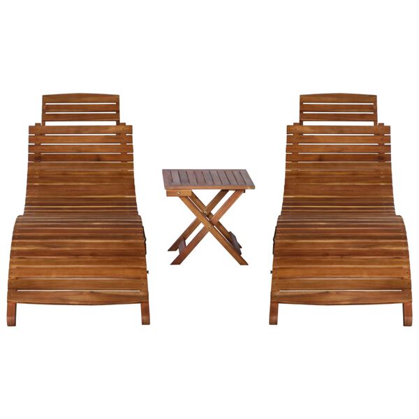 vidaXL Sunlounger With Table Natural Acacia Solid Acacia Wood Standard