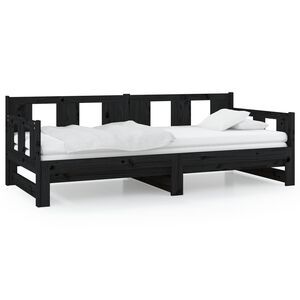 vidaXL Pull-out Day Bed Black Solid pine wood 2x
