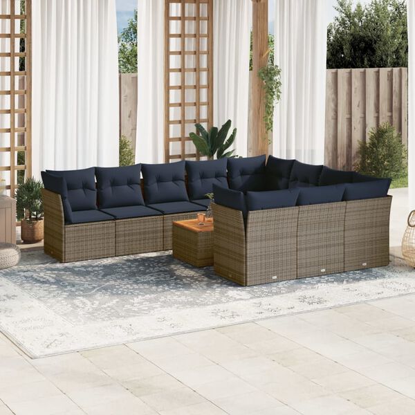 vidaXL 11 Piece Patio Sofa Set with Cushions Gray Poly Rattan