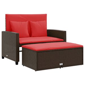vidaXL Patio Sofa Brown and Red Poly Rattan 2-Seater