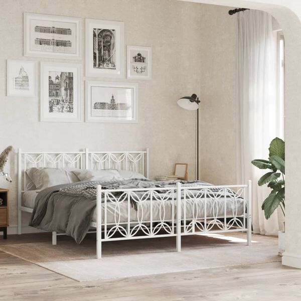 vidaXL Bed Frame White Steel King Size Bed Frame Rectangular Modern