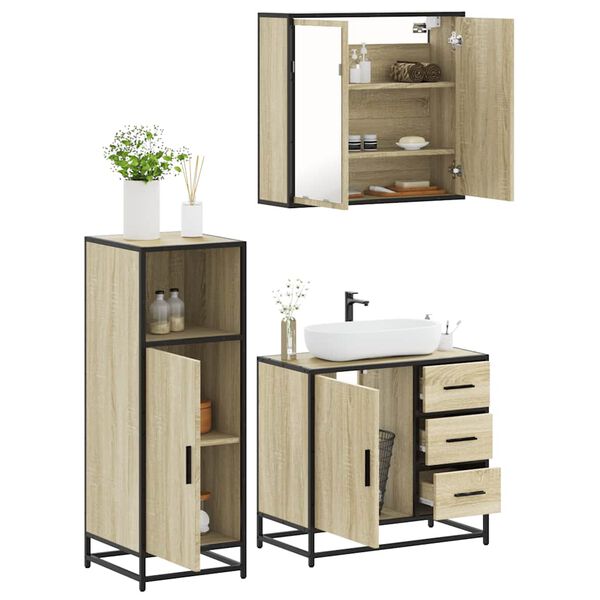 vidaXL Bathroom Furniture Set Sonoma Oak Engineered Wood, Metal, Glass