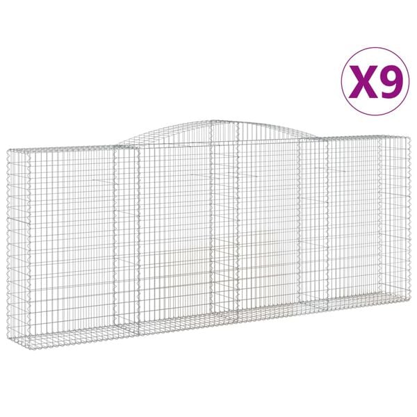 vidaXL Gabion Basket Set of 9 Silver Galvanized Iron Extra Large