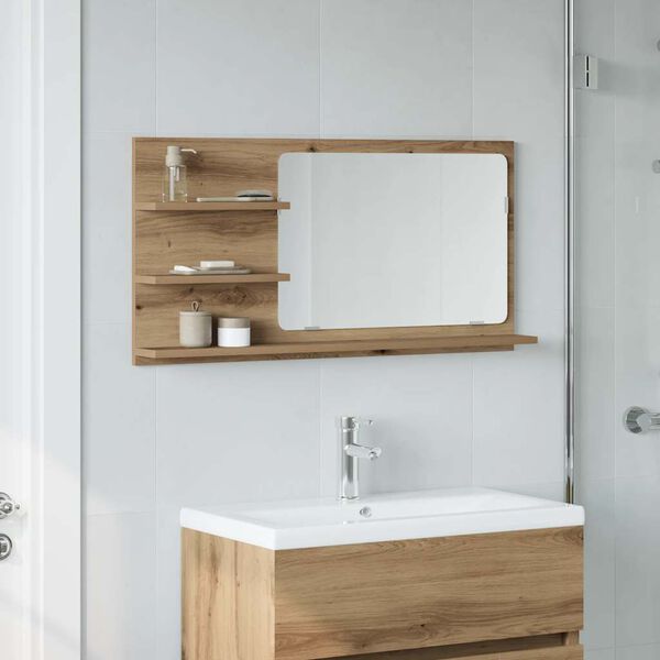 vidaXL Bathroom Mirror Cabinet Artisan oak Engineered wood, Glass Large